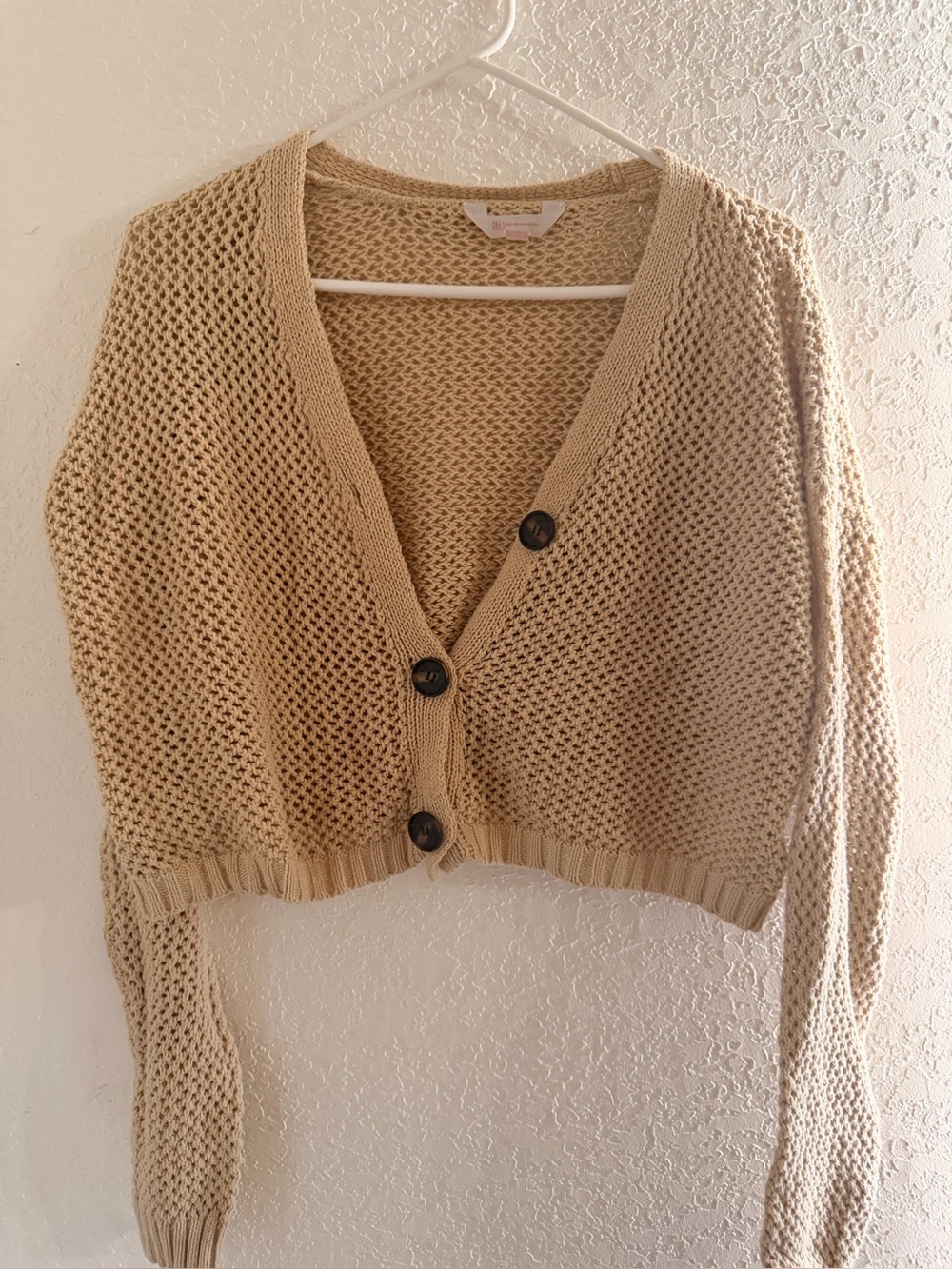 Cropped Knit Button-Front Sweater Cardigan - Beige